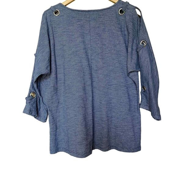 Bleu Bayou Blue and White Pinstripes Top with Open Sleeves Size M - Picture 3 of 6